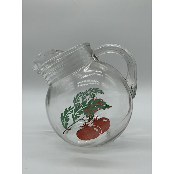 Vintage Tomato Tilted Glass Juice Pitcher Ice Lip 4 4 Oz Juice Glasses Read - Picture 4 of 8